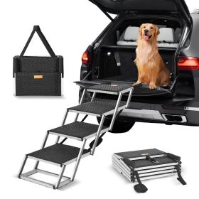 Dog Stair for Cars, Wide 4-step Dog Car Steps, Portable Pet Steps Lightweight Aluminum Supports up to 150 lbs